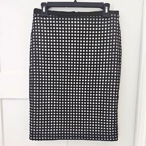 Calvin Klein Stretchy Black and White Grid Midi Skirt Size Medium